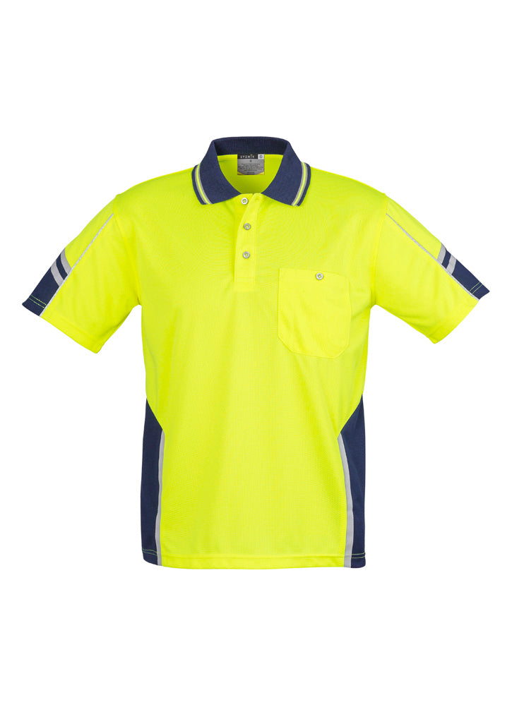 Mens Hi Vis Squad Short Sleeve Polo - Yellow/Navy