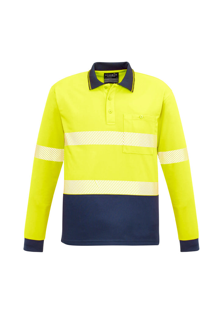 Unisex Hi Vis Segmented Tape Long Sleeve Polo - Yellow/Navy