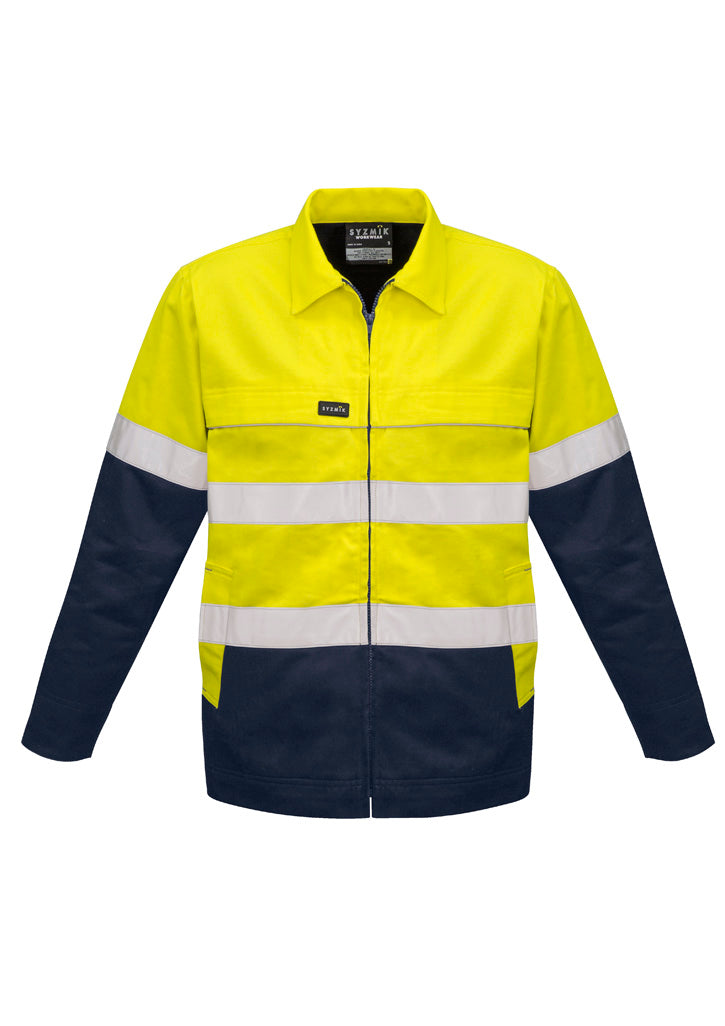 Mens Hi Vis Cotton Drill Jacket - Yellow/Navy