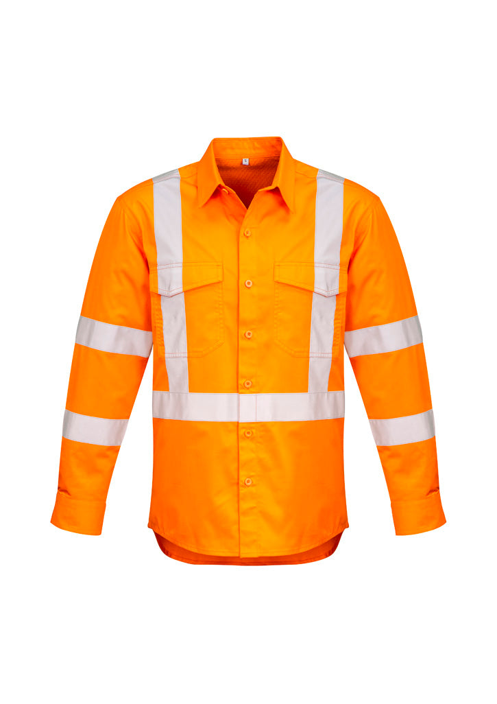 Mens Hi Vis X Back NSW Rail Taped Shirt - Orange